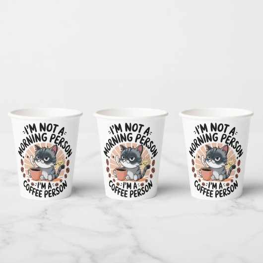 Koffie-eerste houding Fun Cat Design Papieren Bekers (Multi)