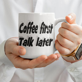 Koffie Eerste koffie citeert zwarte tekst Koffiemok