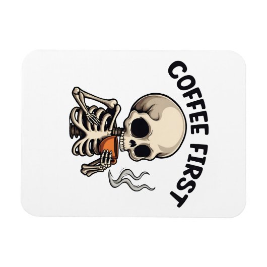 Koffie Eerste Spooky Halloween Skeleton Cafeïne Magneet (Horizontaal)