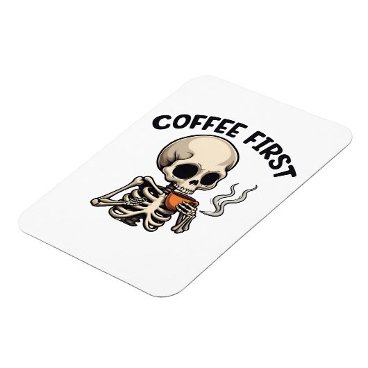 Koffie Eerste Spooky Halloween Skeleton Cafeïne Magneet (Linkerzijde)