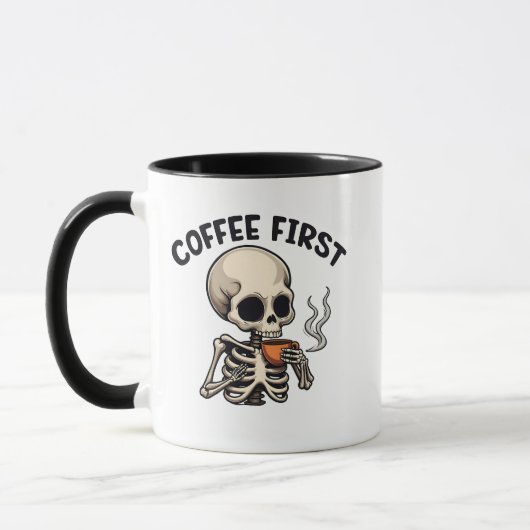 Koffie Eerste Spooky Halloween Skeleton Cafeïne Mok (Links)