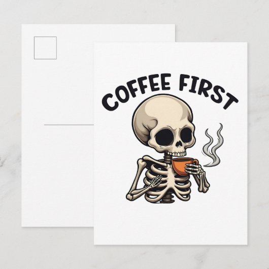 Koffie Eerste Spooky Halloween Skeleton Cafeïne Uitnodiging Briefkaart (Voorkant / Achterkant)