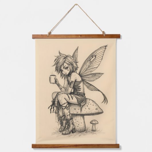 Koffie Elf Hangend Wandkleed (Voorkant)