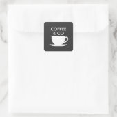 Koffie en aangepaste bedrijfsnaam, vierkante stick sticker (Tas)