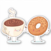 Koffie en bagel of donut - Zelfklever Sticker (Voorkant)