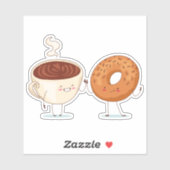 Koffie en bagel of donut - Zelfklever Sticker (Vel)