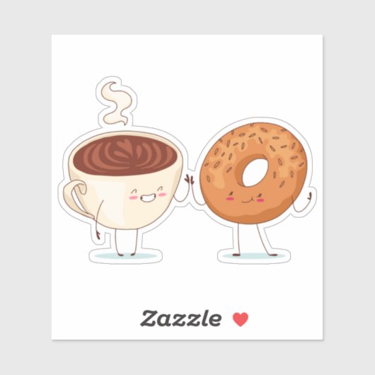 Koffie en bagel of donut - Zelfklever Sticker (Vel)