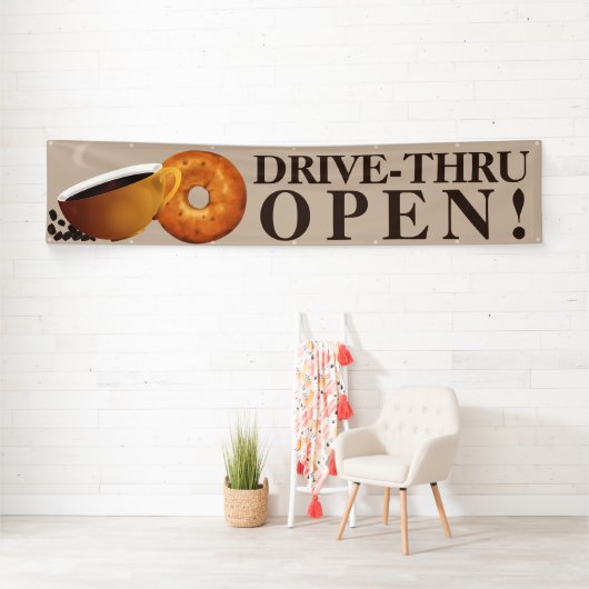 Koffie en bagel rijden door spandoek (Insitu)