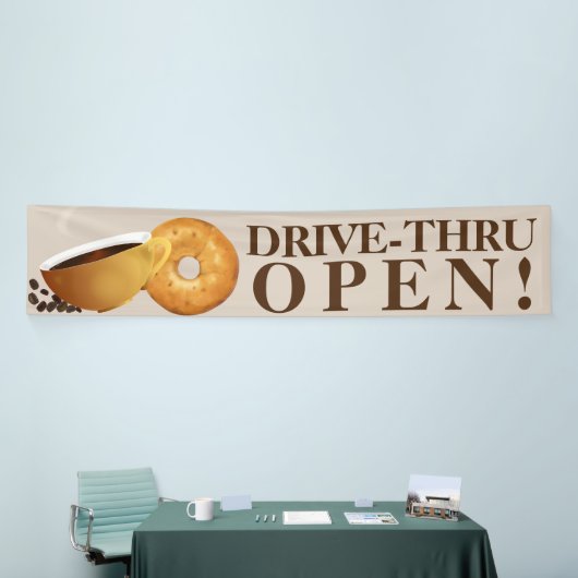 Koffie en bagel rijden door spandoek (Beurs)