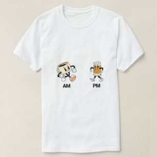 Koffie en bier Retro Cartoon Design T-shirt