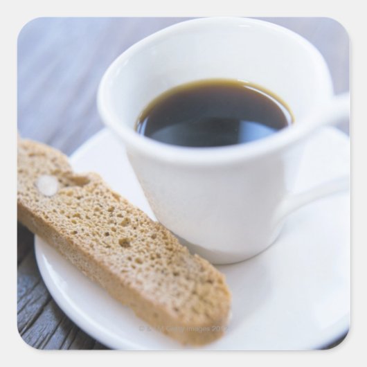 Koffie en biscotti vierkante sticker (Voorkant)