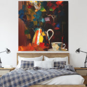 Koffie en bloemen Abstracte olieverf Canvas Afdruk (Insitu (Slaapkamer))