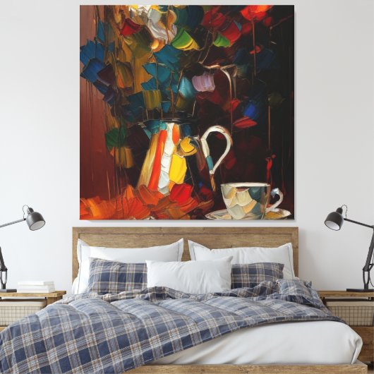 Koffie en bloemen Abstracte olieverf Canvas Afdruk (Insitu (Slaapkamer))