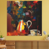 Koffie en bloemen Abstracte olieverf Canvas Afdruk (Insitu (Woonkamer))