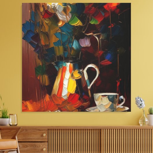 Koffie en bloemen Abstracte olieverf Canvas Afdruk (Insitu (Woonkamer))