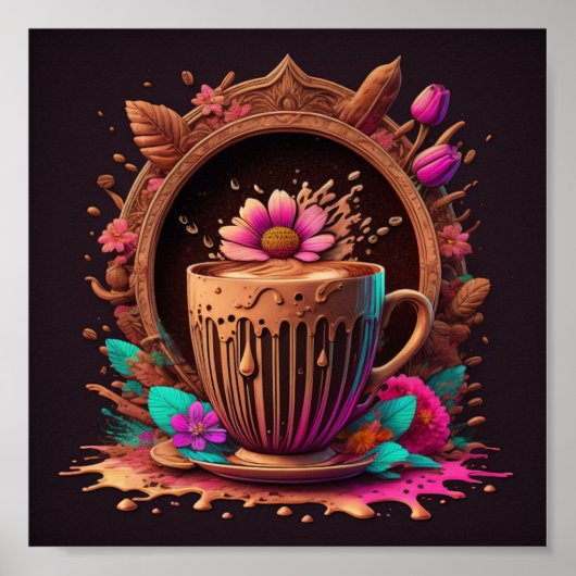 Koffie en bloemen Kunst Poster (Voorkant)