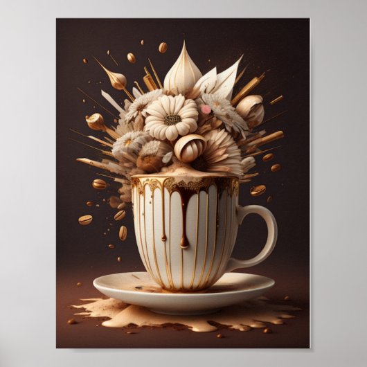 Koffie en bloemen moderne kunst poster (Voorkant)