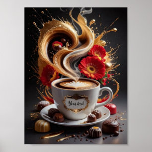 Koffie en bloemen poster