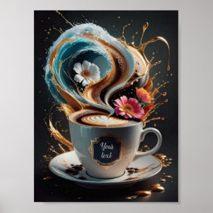 Koffie en bloemen poster