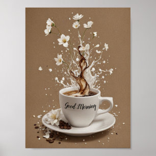 Koffie en bloemen poster