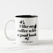 Koffie en boek liefhebber gepersonaliseerd tweekleurige koffiemok (Links)
