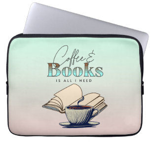 Koffie en boeken is alles wat ik nodig heb typogra laptop sleeve