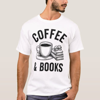 Koffie en Boeken Minimalistische Lijnkunst Lezer T-shirt