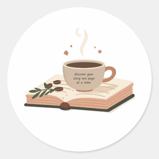 Koffie en boeken ronde sticker (Voorkant)
