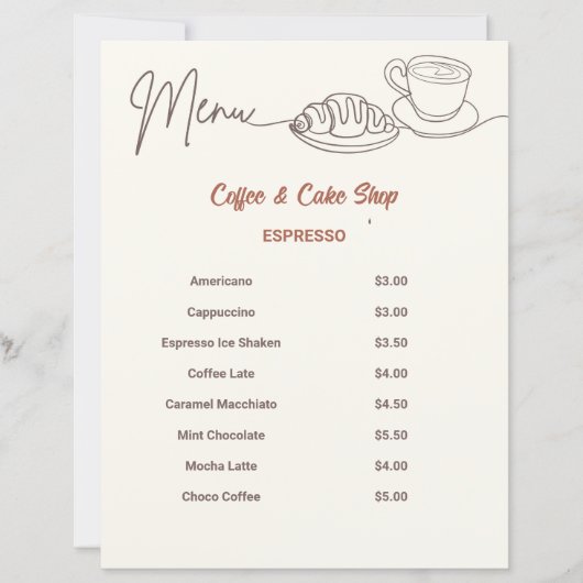 Koffie en cake Winkelmenu (Voorkant)