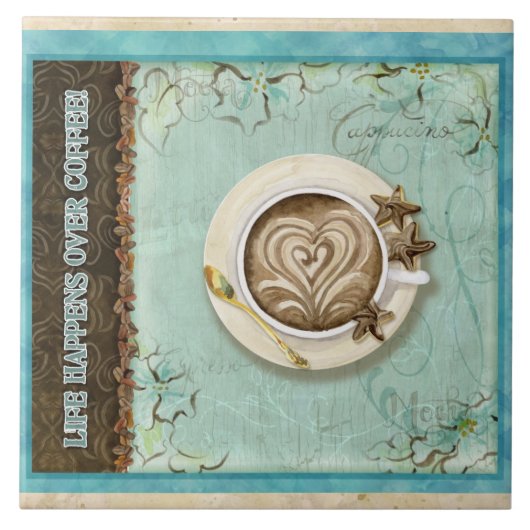 Koffie en chocolade Cappuccino Heart Kitchen Decor Tegeltje (Voorkant)