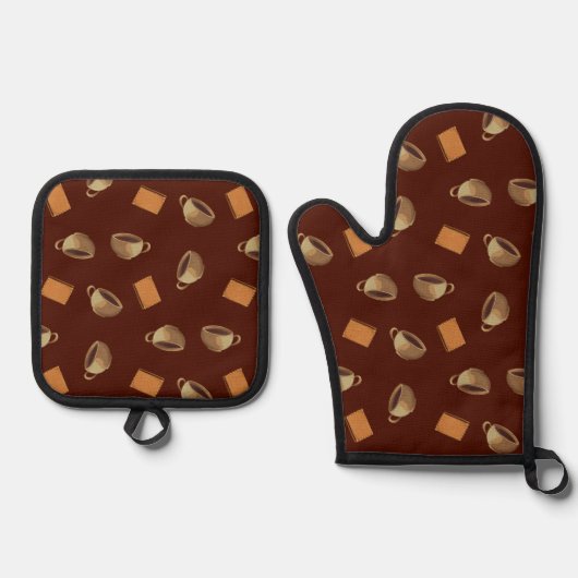 Koffie en chocolade-koekjes Pattern-bruin eten Ovenwant & Pannenlap Set (Voorkant)