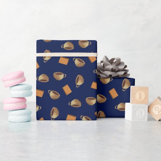 Koffie en chocolade uit het Patroon Navy Blue Food Cadeaupapier (Baby Shower)