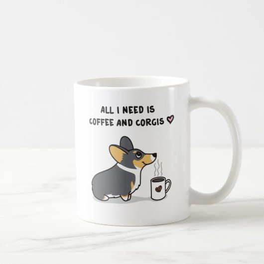 Koffie en Corgis [zwart-wit tri] Koffiemok (Rechts)