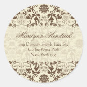 Koffie- en Cream  Damask-logo — Retouradres Ronde Sticker (Voorkant)