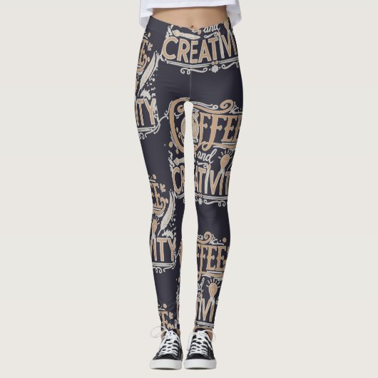 Koffie en Creatieve Typografie Leggings (Voorkant)