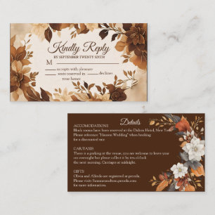 Koffie- en crèmeherfst Floral Theme Wedding RSVP Informatiekaartje