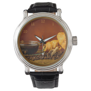 Koffie en croissant horloge