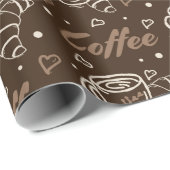 Koffie en croissant liefde cadeaupapier (Rol Hoek)