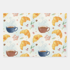 Koffie en Croissant Ontwerp Cadeaupapier Plat Wrap