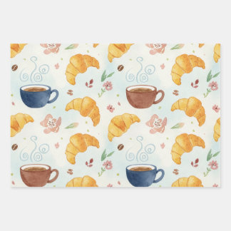 Koffie en Croissant Ontwerp Cadeaupapier Plat Wrap