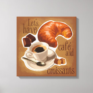 Koffie en croissants canvas afdruk