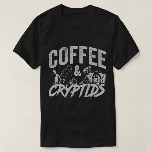 Koffie en cryptiden - Bigfoot, Mothman, Nessie, Al T-shirt (Design voorkant)