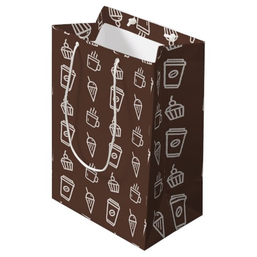 Koffie en Cupcake Patroon Medium Cadeauzakje (Voorkant Gekanteld)
