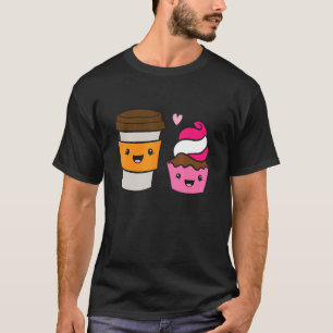 Koffie en cupcake voedsel paar liefde cupcake en k t-shirt