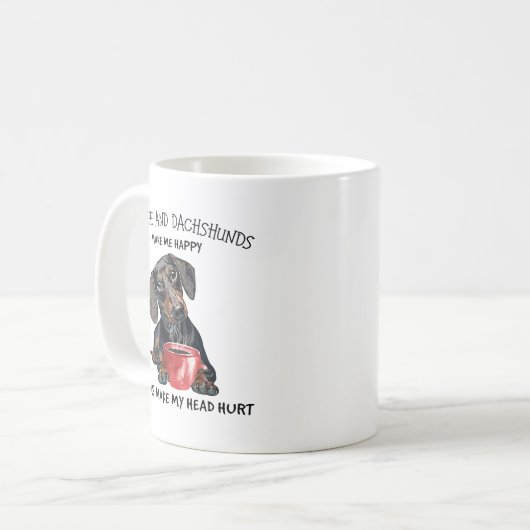 Koffie en dachshunds maken me blij dat mensen mijn koffiemok (Voorkant links)