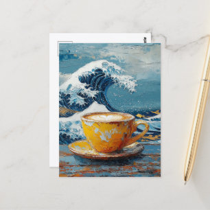 Koffie en de golf op zee briefkaart