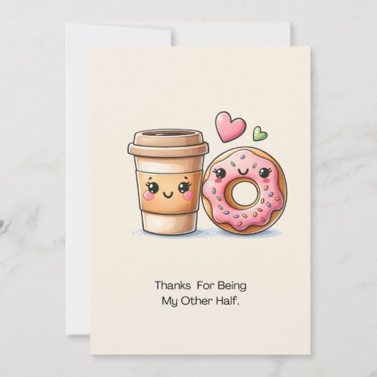 Koffie en donut Bedankt voor mijn andere helft Feestdagenkaart (Voorkant)