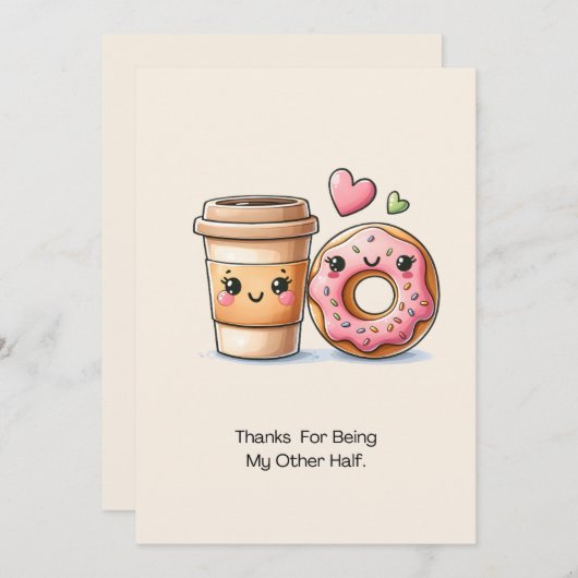 Koffie en donut Bedankt voor mijn andere helft Feestdagenkaart (Voorkant / Achterkant)