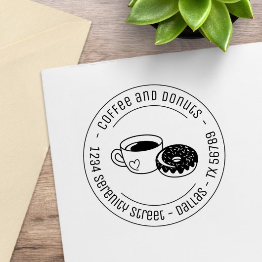Koffie- en Donut Business Round-adres Rubberstempel