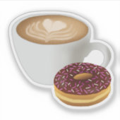 Koffie en Donut met Sprinkles Waterdicht Sticker (Voorkant)